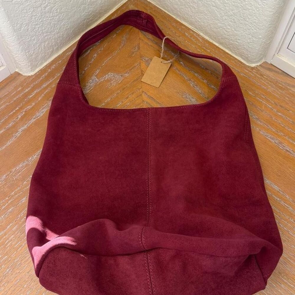 NWT Brandy Melville Burgundy Red Genuine Suede Shoulder Hobo Bag